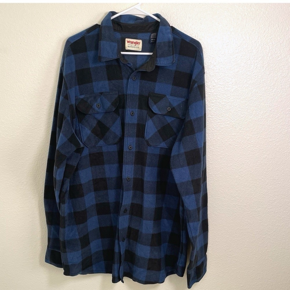 Wrangler Mens X-Large Blue Buffalo Plaid Lumberjack Flannel Shirt Polyester‎